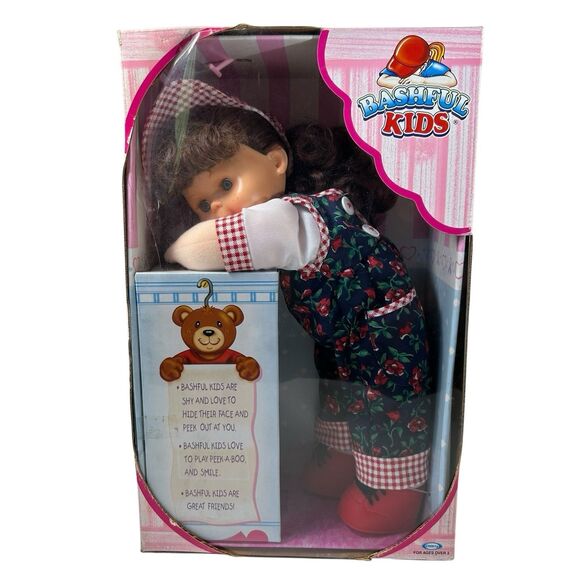 Cititoy Bashful‎ Kids Doll Brown Hair Girl Cap Floral Overalls 15" Vintage 2000 - Picture 1 of 16